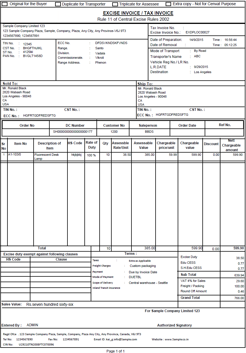 Excise Invoice Report Sage 300 ERP Tips, Tricks and Components
