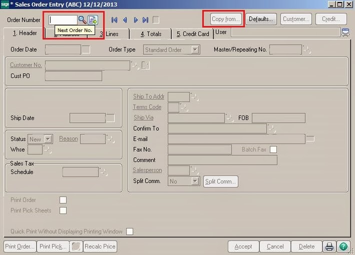 Copy From feature to enter a Sales Order or Quote