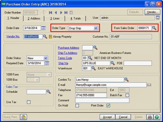 drop-ship feature available in the Sage 100