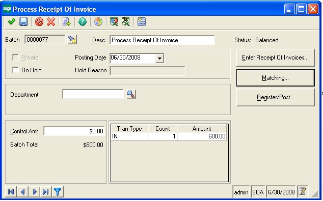 Process reciept of invoice