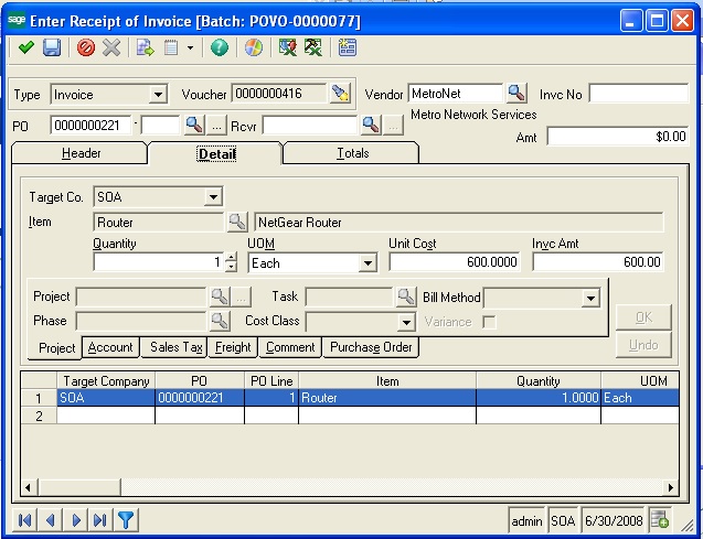 Receipt of Invoice