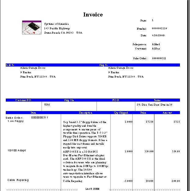 invoice negative SO lines