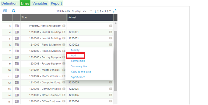 Financial Data Extraction Line tab