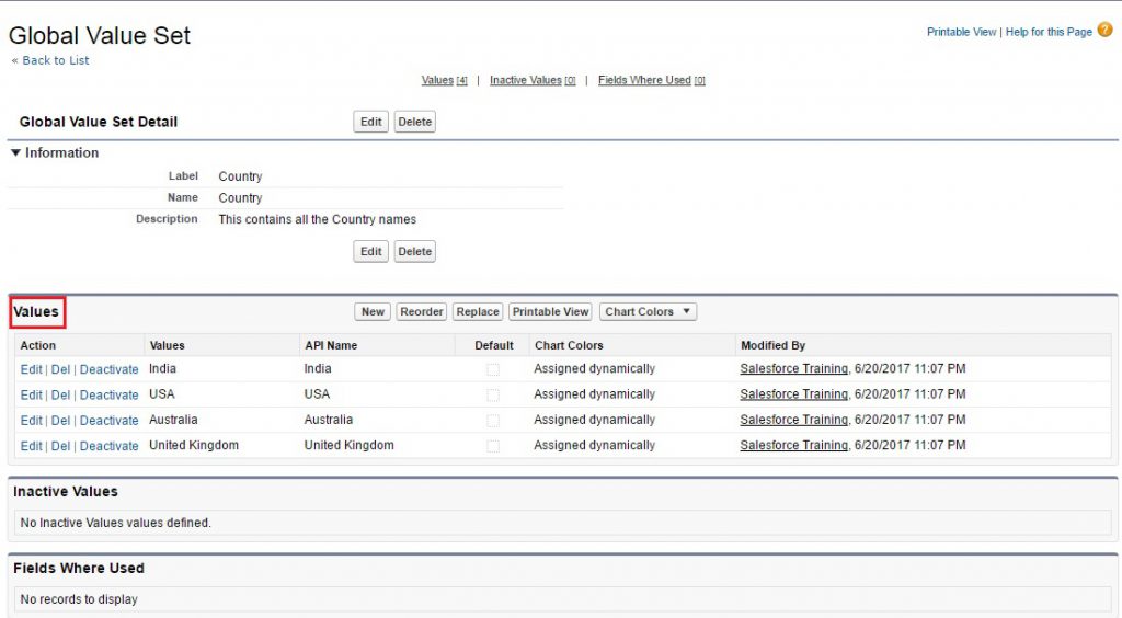 Step 5 - Global Picklist Value set created