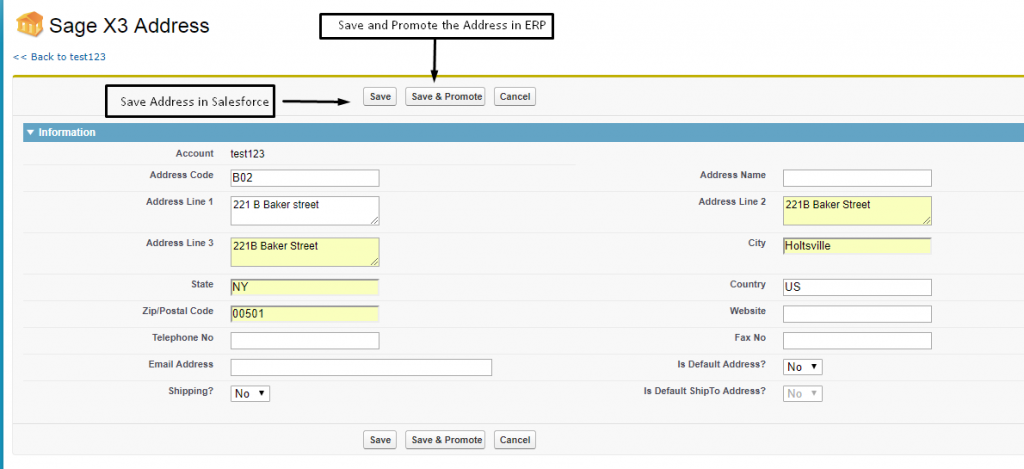 Fill in details for Promoting Address