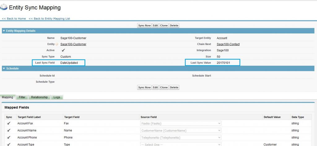 Entity Sync Mapping - Last Sync Value