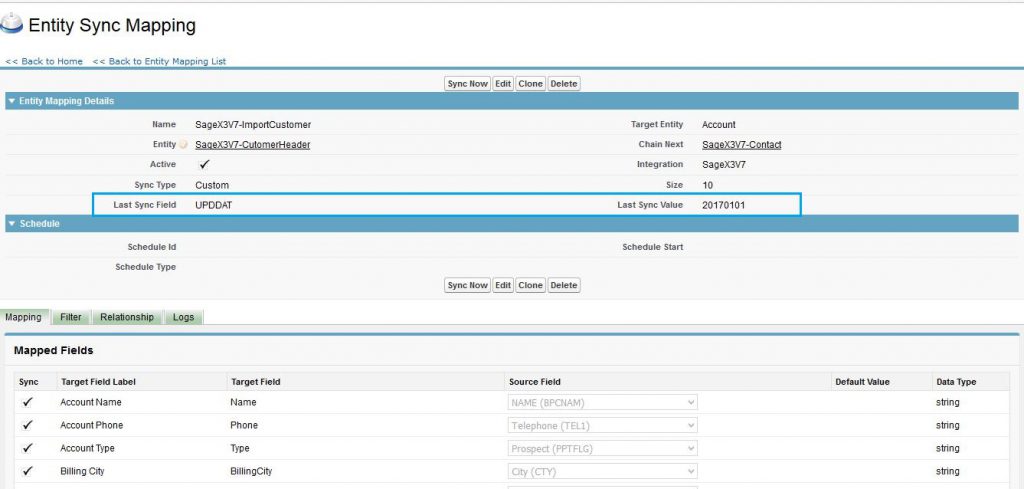 Entity Sync Mapping Last Sync Value