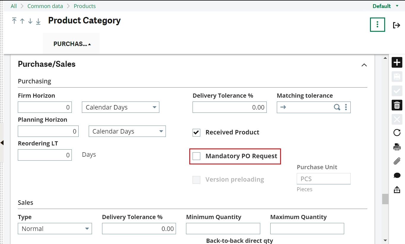 Setting Products for Mandatory Purchase Request