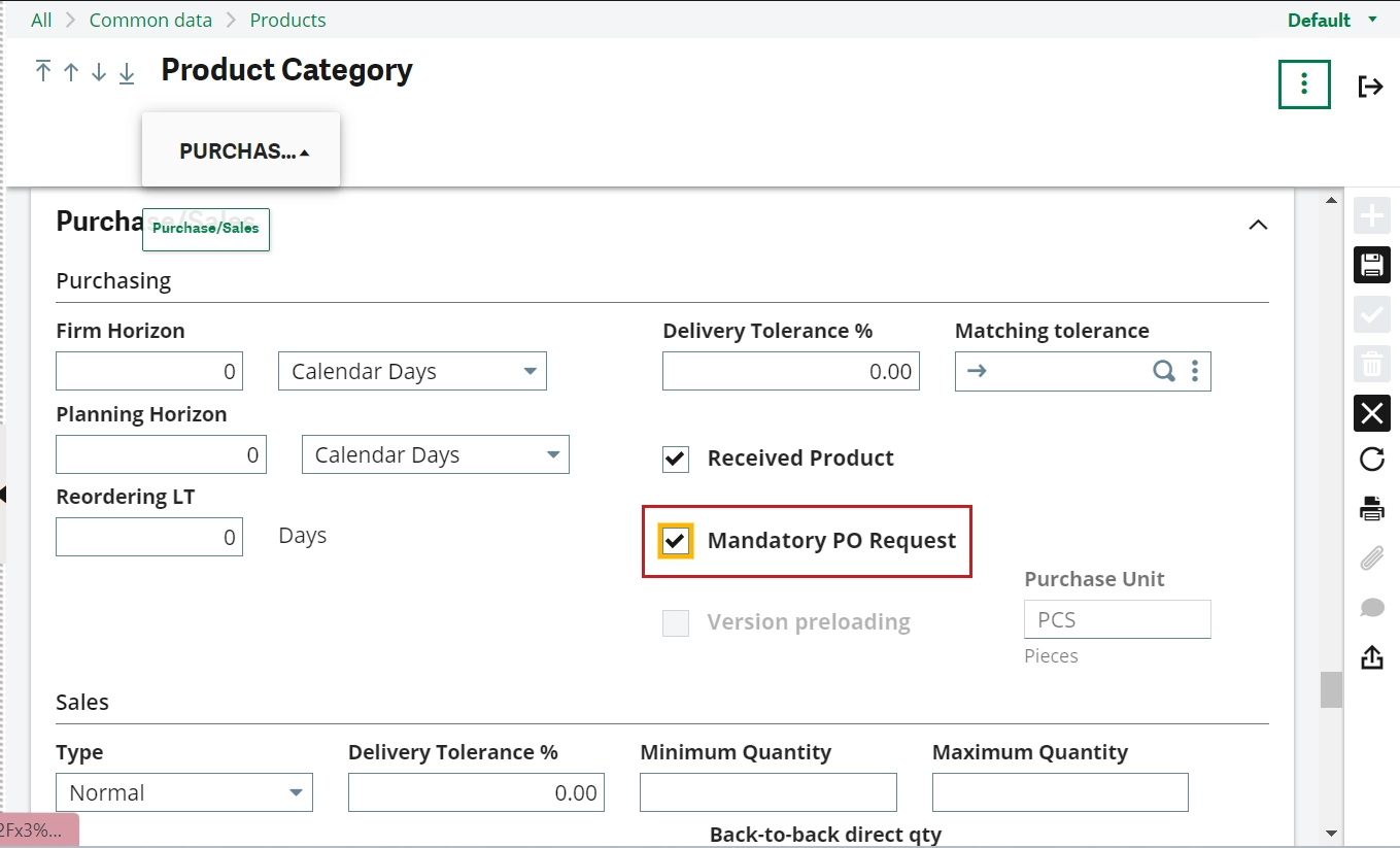 Setting Products for Mandatory Purchase Request 2
