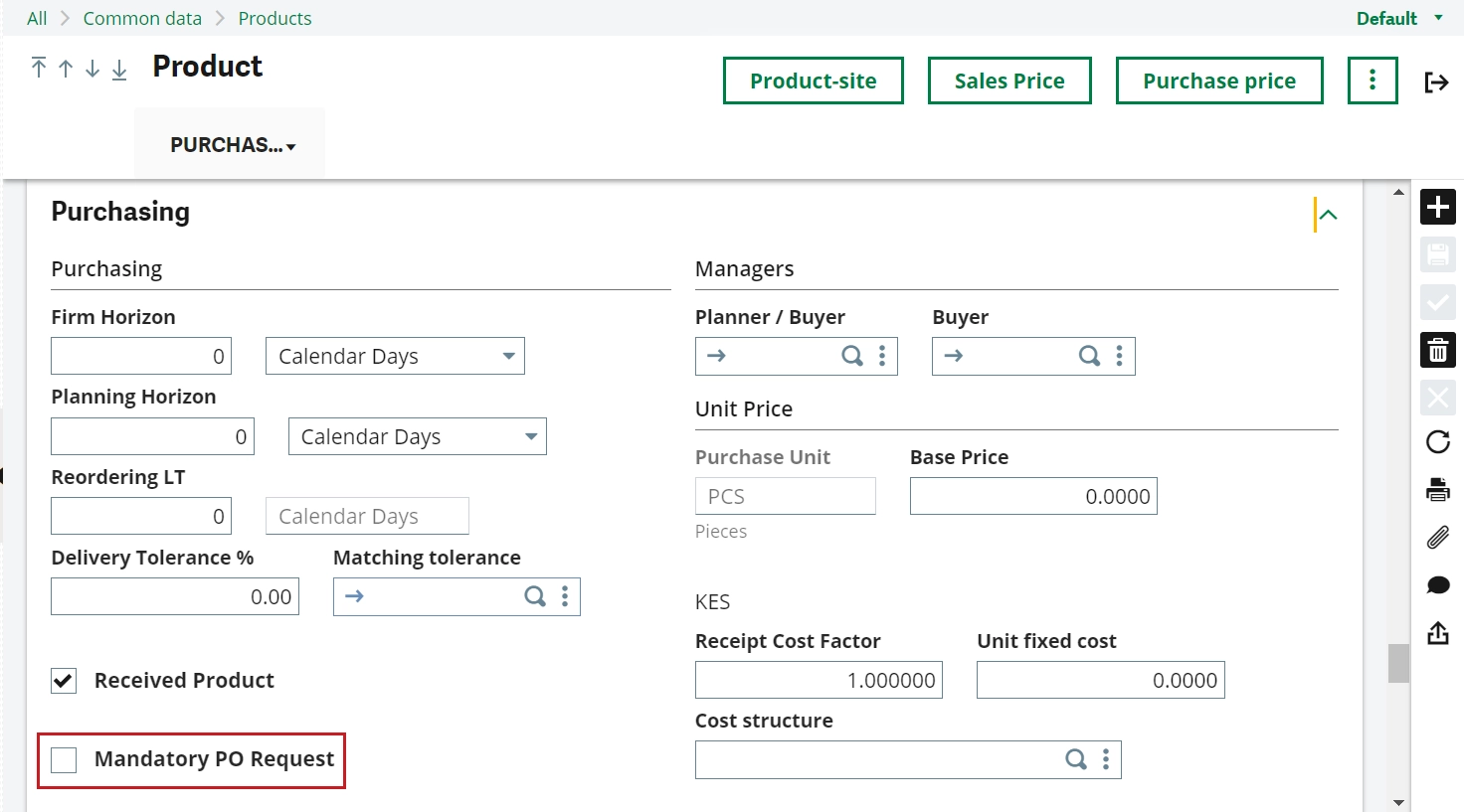 Setting Products for Mandatory Purchase Request 3