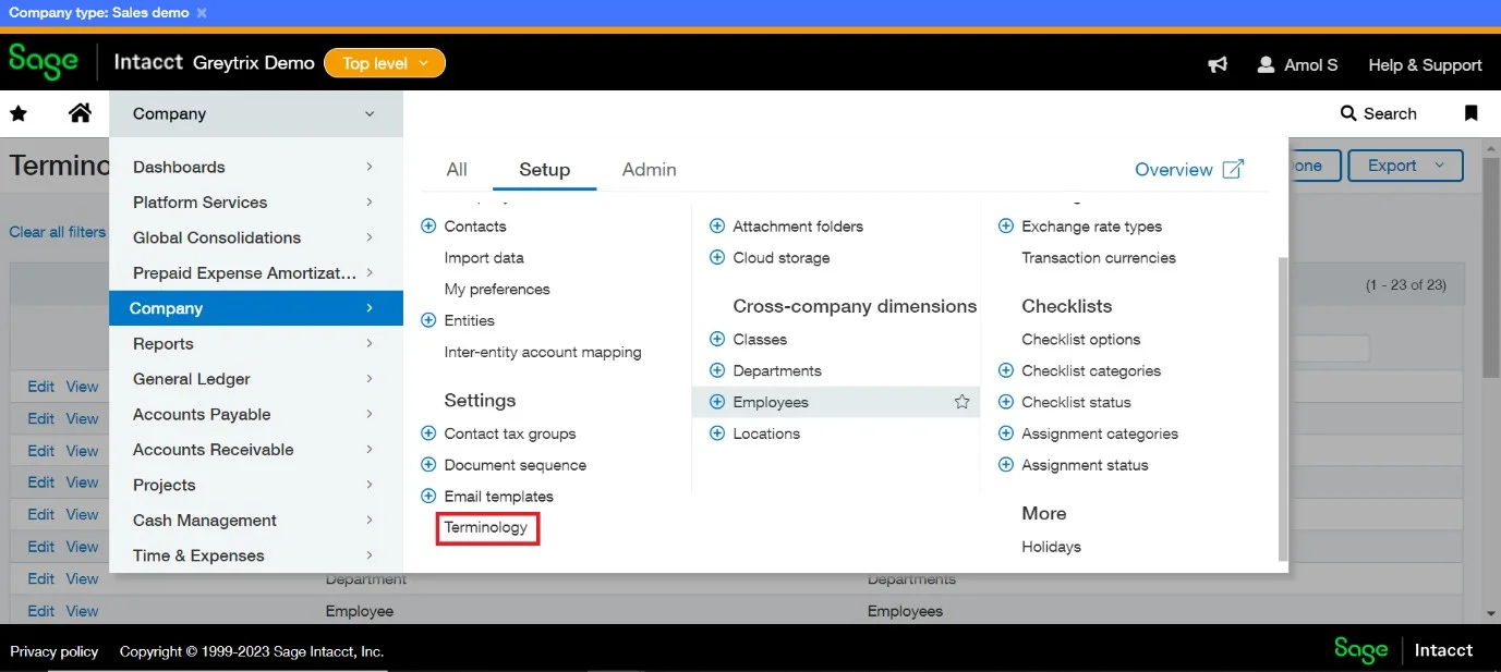 Configuring Terminology in Sage Intacct Image - 1