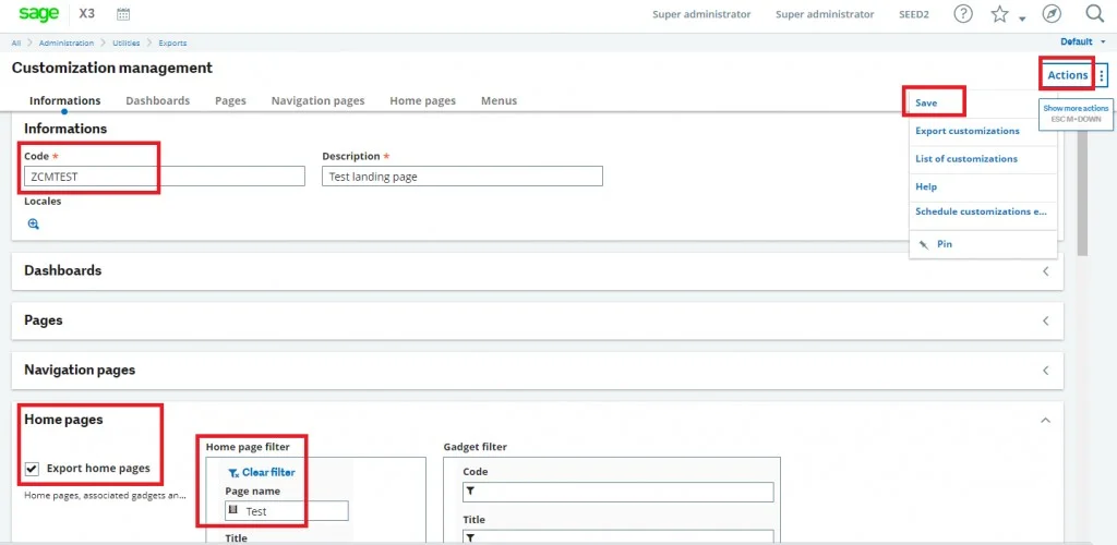 how to export and import landing pages in sage x3 V12 image-2