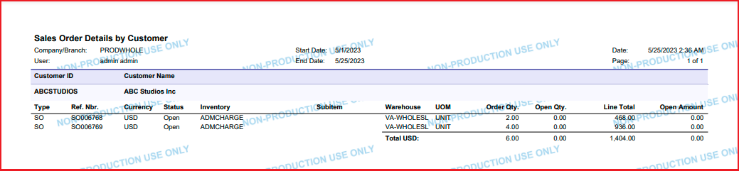 Print Report Action - Acumatica