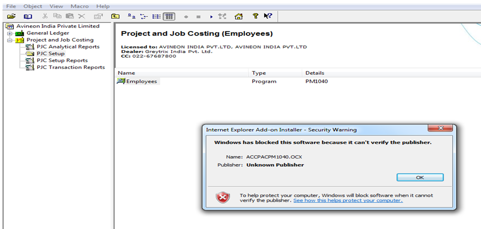 Sage 300-Window has blocked this software