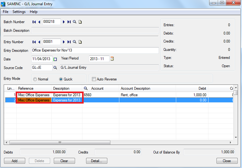 how to make a journal entry in sage 300