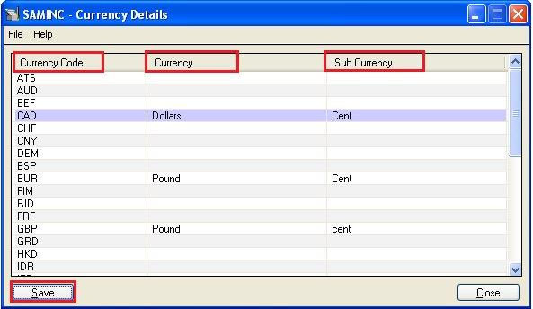 Currency Code Screen