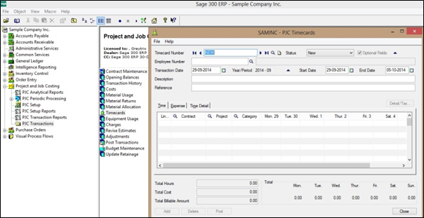 Sage 300 ERP project job costing