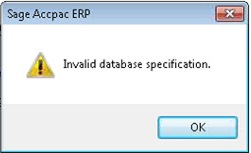 invalid database specification