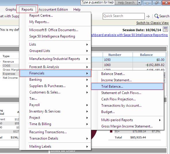 Sage Trial Balance Report