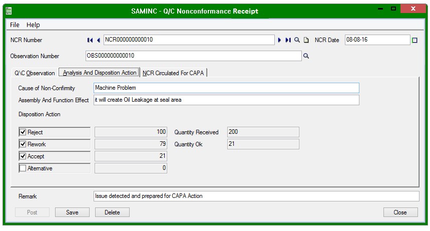 1.2 Analysis and disposition Action of NCR entry