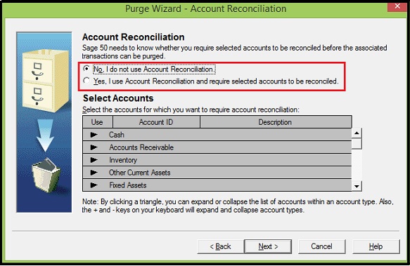 Account Reconcilitions Screen