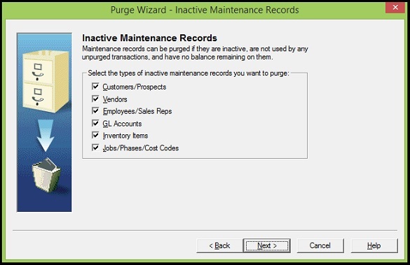 Inactive Maintenance Record Screen