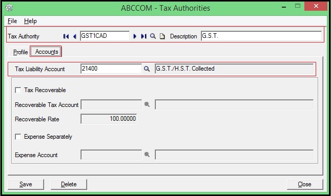 Sage 300 ERP Tax Authority Details