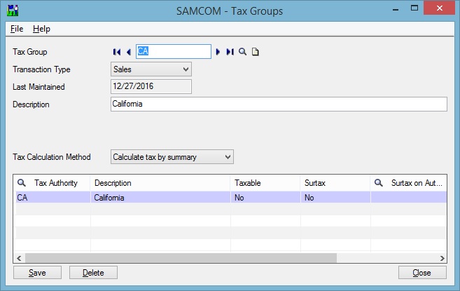 Sage 300 Tax Groups