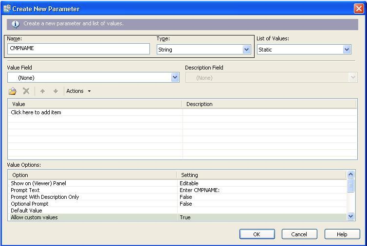 Create new parameter