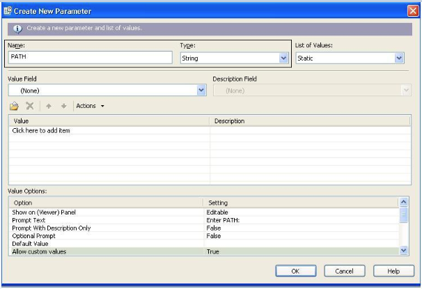 Create new parameter with name path