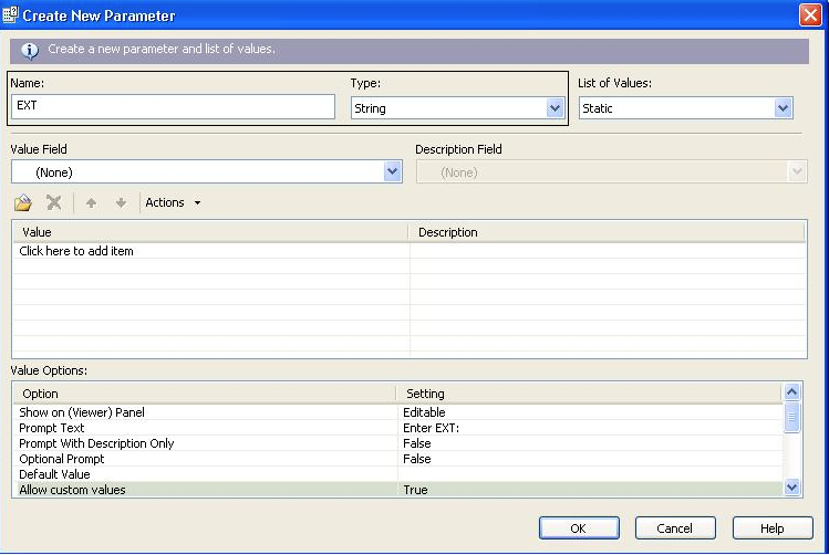 Create parameter with FXT Name