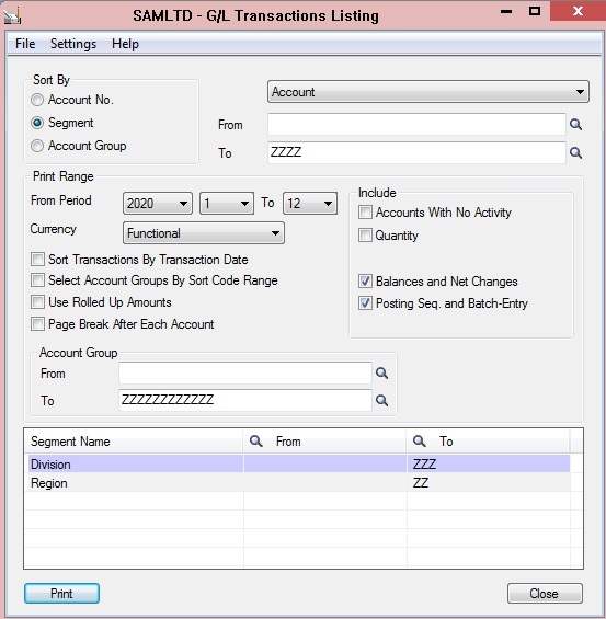 GL Transction Listing