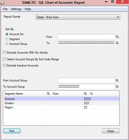 chart of account