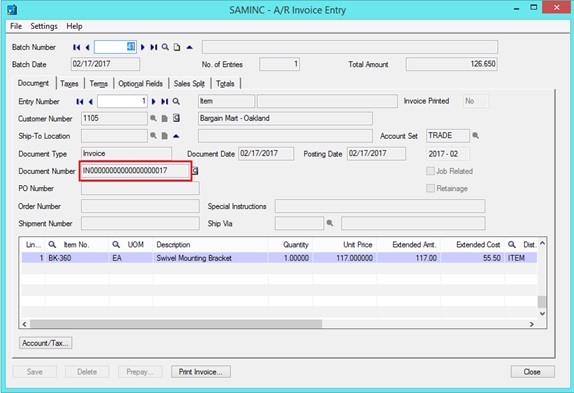 AR Invoice Entry