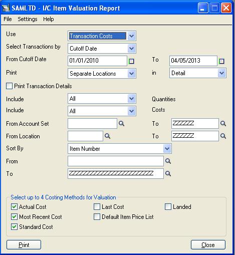 I/C Item valuation screen