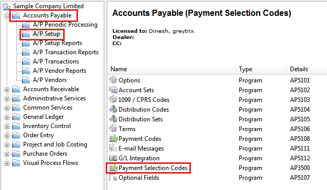 Account payable module list