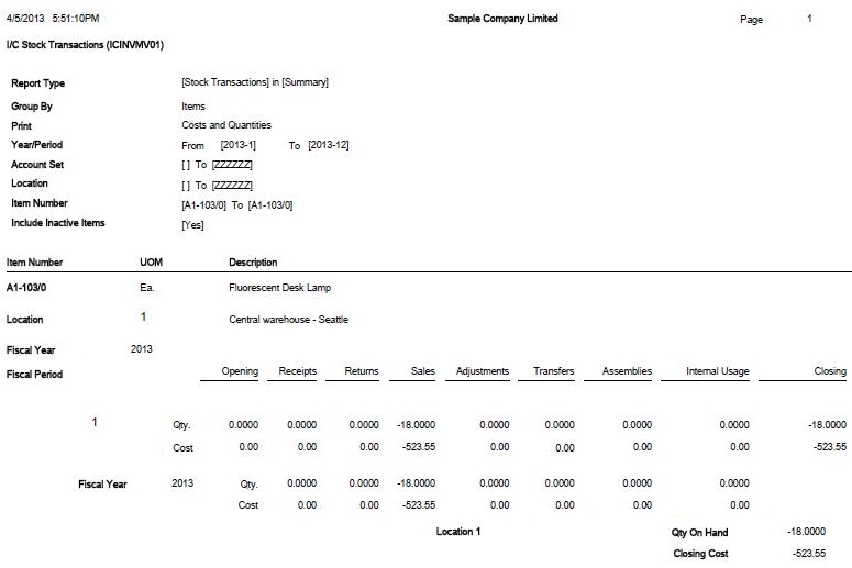 IC Stock transaction report