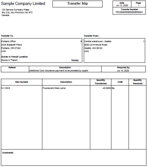 IC Transfer slip report