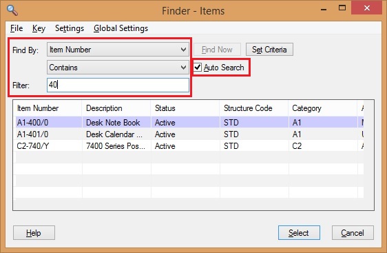 Filter by item number