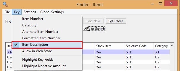 Finder Item setting