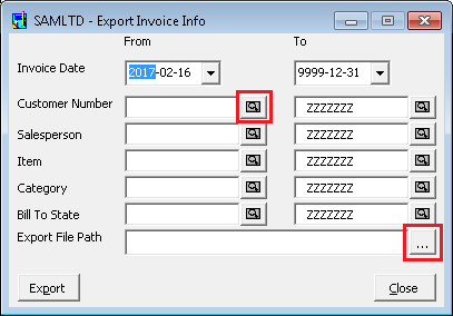 Export invoice info screen 