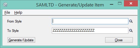 1.2 Default Screen of Generate/Update Range of Style code 