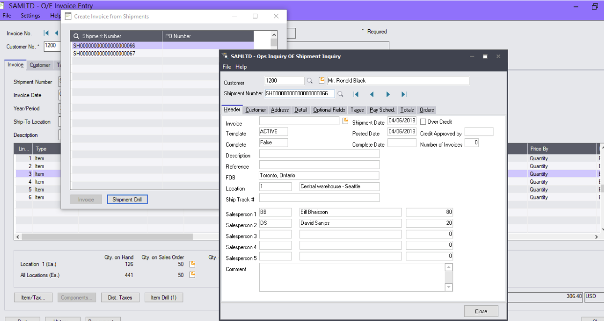 O/E Invoice Entry