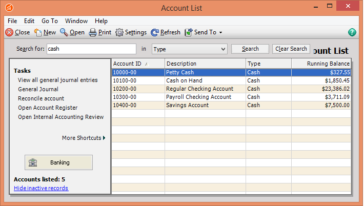 ‘Petty Cash’ as ‘E’ in Sage 100 ERP.