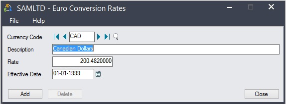 Euro Conversion rate