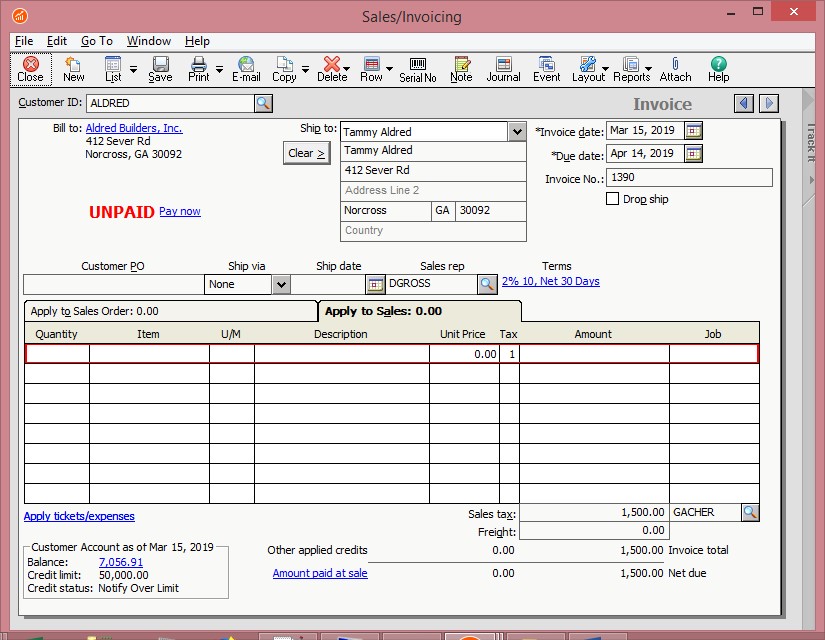 Migrate invoice created with only sales tax amount in Sage 50 to Sage