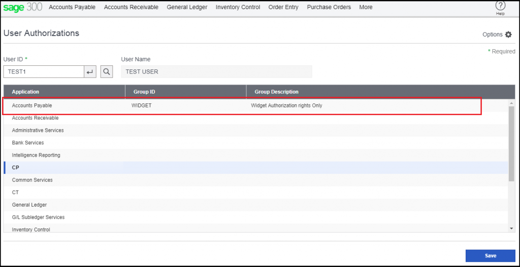 User authorization screen.