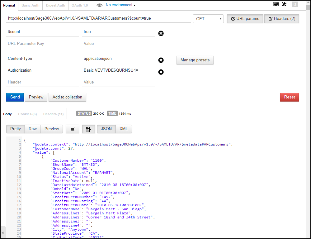 Sage 300 web API of account receivable module