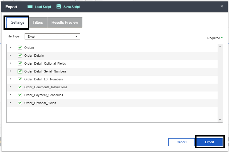 export the data into the Excel format