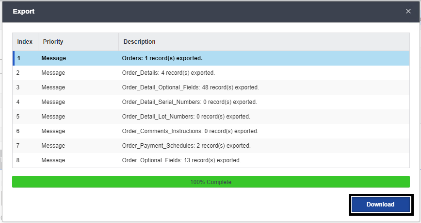 Completion of export